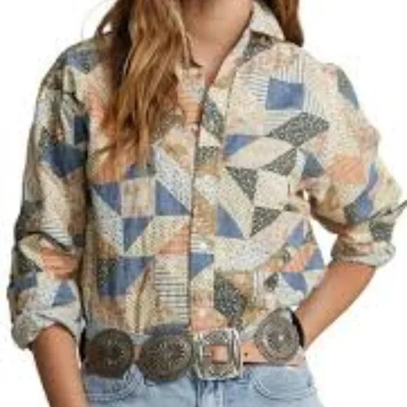 Ralph Lauren Women's Cotton Floral Patchwork Box Pleat Cotton Shirt - Picture 12 of 12